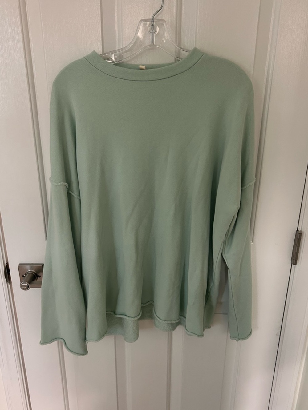 Eileen Fisher Organic Cotton French Terry Box Crew Top Light Green/Blue - Picture 3 of 6